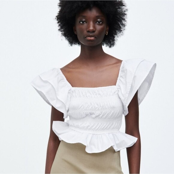 Zara Contrast Poplin White Top - Picture 1 of 6